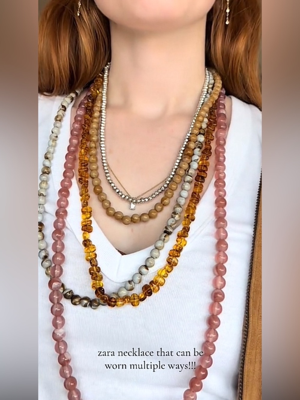 Zara Layered Pink and Amber Beaded Necklace Set